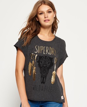 Superdry Nevada Shoulder Női Pólók MélySzürke | FMIRW0841